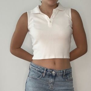 Brandy Melville cropped white sleeveless collared tank top shirt